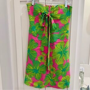 Lilly Pulitzer Strapless Sweetheart Cut Pink/Green Floral Silk Dress